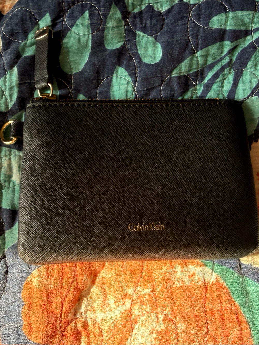 Calvin Klein Black Textured Pouch with Gold Hardware